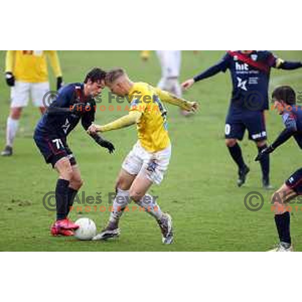 Tjas Begic and Rok Kidric in action during Prva Liga Telekom Slovenije 2020-2021 football match between Bravo and Gorica in Ljubljana on February 10, 2021