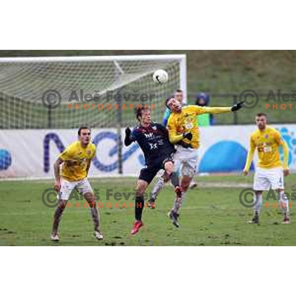 Tjas Begic and Luka Zinko in action during Prva Liga Telekom Slovenije 2020-2021 football match between Bravo and Gorica in Ljubljana on February 10, 2021