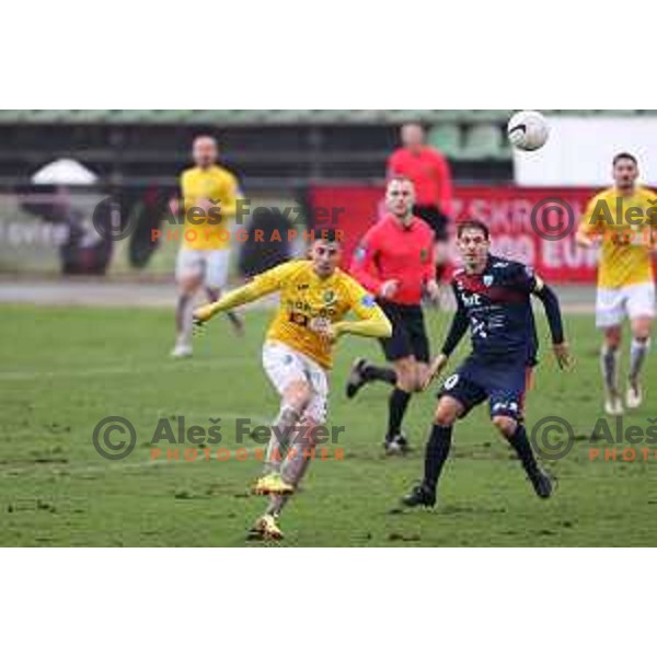 Loren Maruzin and Goran Cvijanovic in action during Prva Liga Telekom Slovenije 2020-2021 football match between Bravo and Gorica in Ljubljana on February 10, 2021