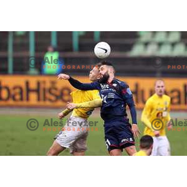 Miha Mevlja and Rok Kidric in action during Prva Liga Telekom Slovenije 2020-2021 football match between Bravo and Gorica in Ljubljana on February 10, 2021