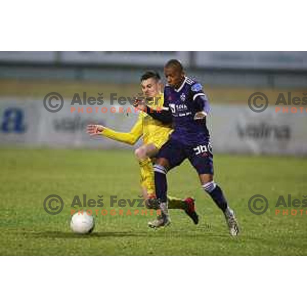 Gregor Sikosek and Felipe Dos Santos in action during Prva Liga Telekom Slovenije 2020-2021 football match between Domzale and Maribor in Domzale, Slovenia on February 10, 2021