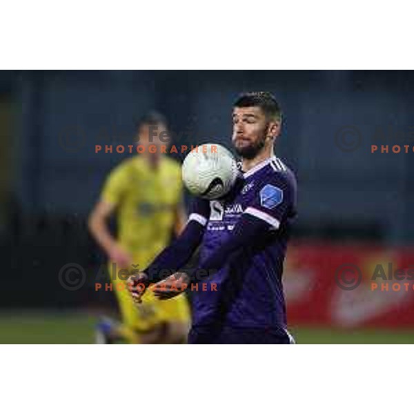Rok Kronaveter in action during Prva Liga Telekom Slovenije 2020-2021 football match between Domzale and Maribor in Domzale, Slovenia on February 10, 2021