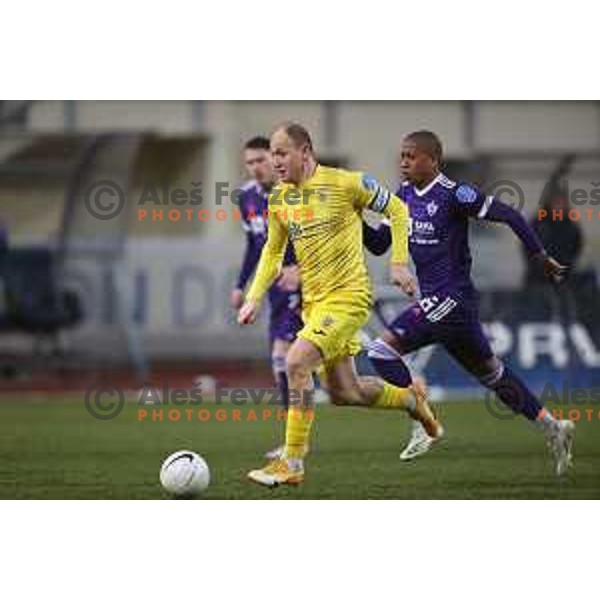 Senijad Ibricic and Felipe Dos Santos in action during Prva Liga Telekom Slovenije 2020-2021 football match between Domzale and Maribor in Domzale, Slovenia on February 10, 2021