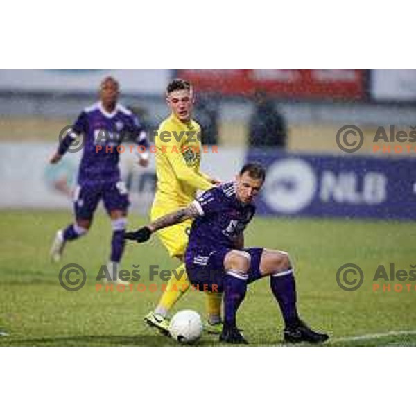 Spiro Pericic and Tamar Svetlin of Domzale in action during Prva Liga Telekom Slovenije 2020-2021 football match between Domzale and Maribor in Domzale, Slovenia on February 10, 2021