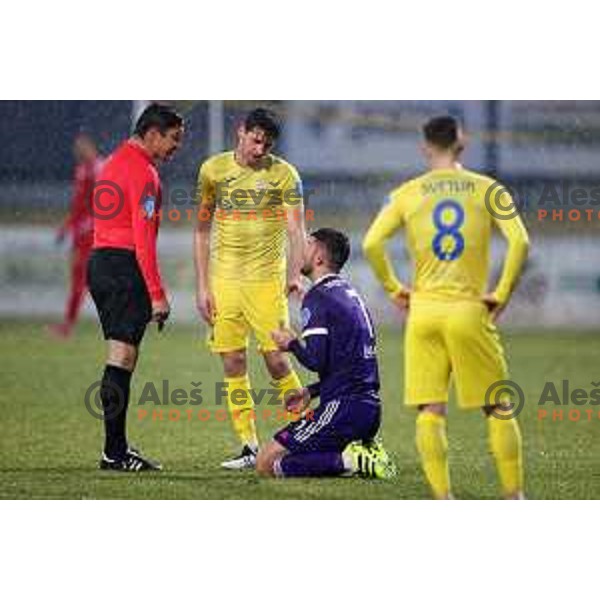 Referee Matej Jug, Sven Sostaric Karic and Rok Kronaveter during Prva Liga Telekom Slovenije 2020-2021 football match between Domzale and Maribor in Domzale, Slovenia on February 10, 2021