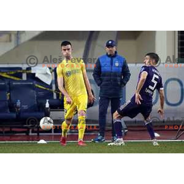 Arnel Jakupovic and Blaz Vrhovec in action during Prva Liga Telekom Slovenije 2020-2021 football match between Domzale and Maribor in Domzale, Slovenia on February 10, 2021