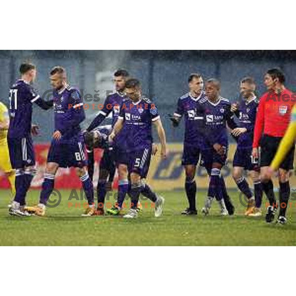 Alexandru Cretu, Rok Kronaveter, Blaz Vrhovec, Spiro Pericic, Felipe Dos Santos, Rudi Pozeg Vancas during Prva Liga Telekom Slovenije 2020-2021 football match between Domzale and Maribor in Domzale, Slovenia on February 10, 2021