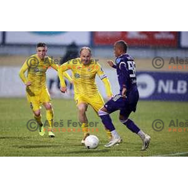 Senijad Ibricic and Felipe Dos Santos in action during Prva Liga Telekom Slovenije 2020-2021 football match between Domzale and Maribor in Domzale, Slovenia on February 10, 2021