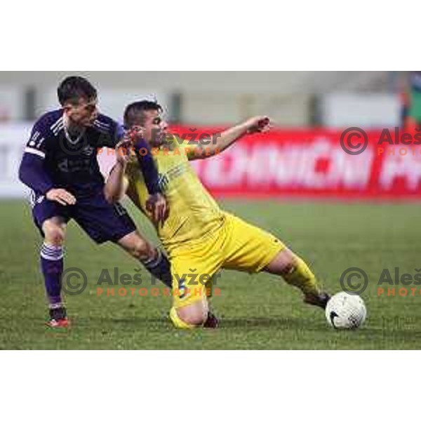 Aleks Pihler and Janez Pisek of Domzale in action during Prva Liga Telekom Slovenije 2020-2021 football match between Domzale and Maribor in Domzale, Slovenia on February 10, 2021