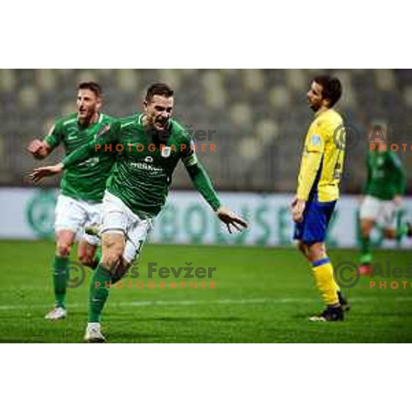 Timi Max Elsnik celebrates goal during Prva Liga Telekom Slovenije 2020-2021 football match between Koper and Olimpija in Koper, Slovenia on February 10, 2021