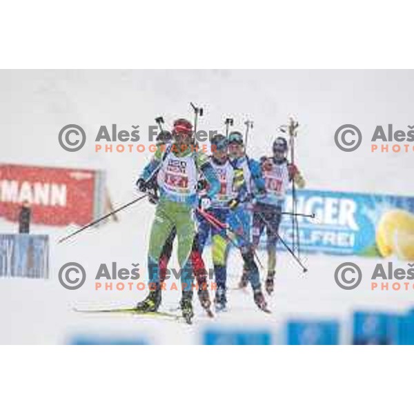 Jakov Fak in action during Mixed Relay at IBU World Biathlon Championships at Pokljuka, Slovenia on February 10, 2021