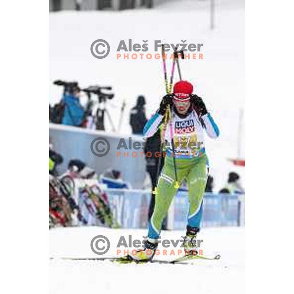 Polona Klemencic in action during Mixed Relay at IBU World Biathlon Championships at Pokljuka, Slovenia on February 10, 2021