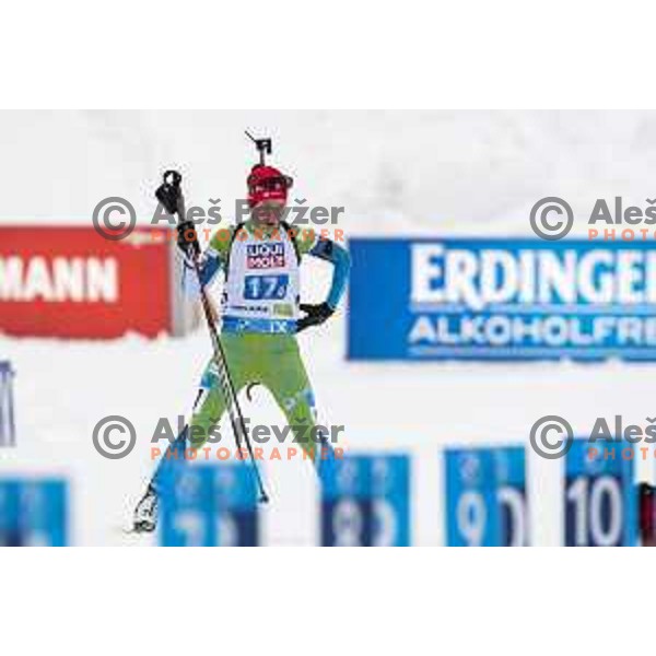 Ziva Klemencic in action during Mixed Relay at IBU World Biathlon Championships at Pokljuka, Slovenia on February 10, 2021