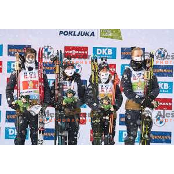 in action during Mixed Relay at IBU World Biathlon Championships at Pokljuka, Slovenia on February 10, 2021