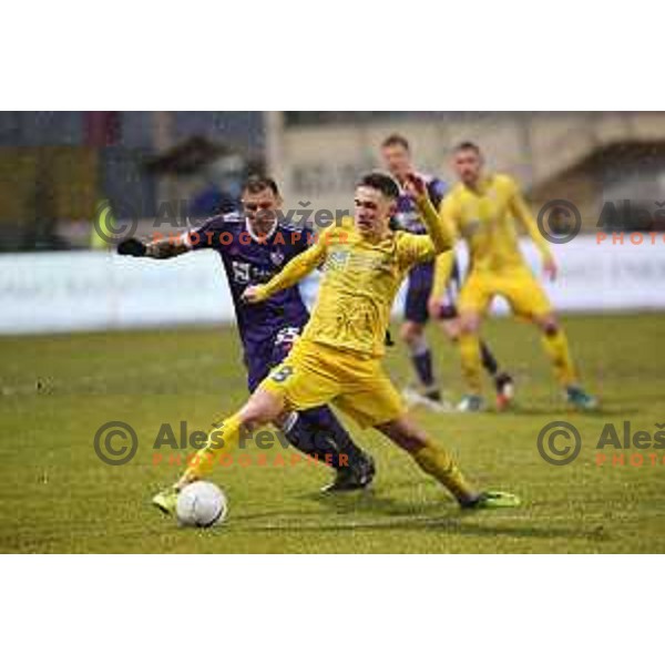 Spiro Pericic and Tamar Svetlin of Domzale in action during Prva Liga Telekom Slovenije 2020-2021 football match between Domzale and Maribor in Domzale, Slovenia on February 10, 2021