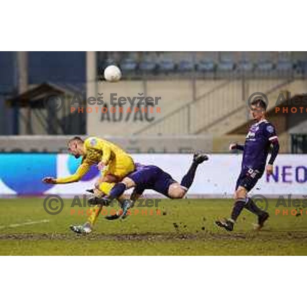 Dario Kolobaric in action during Prva Liga Telekom Slovenije 2020-2021 football match between Domzale and Maribor in Domzale, Slovenia on February 10, 2021