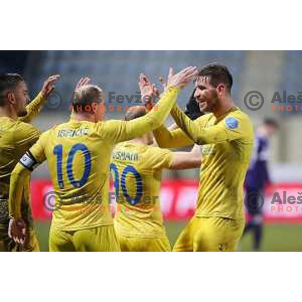 Dario Kolobaric, Senijad Ibricic and Damjan Vuklisevic during Prva Liga Telekom Slovenije 2020-2021 football match between Domzale and Maribor in Domzale, Slovenia on February 10, 2021