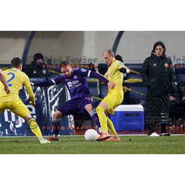 Aljosa Matko and Zeni Husmani in action during Prva Liga Telekom Slovenije 2020-2021 football match between Domzale and Maribor in Domzale, Slovenia on February 10, 2021