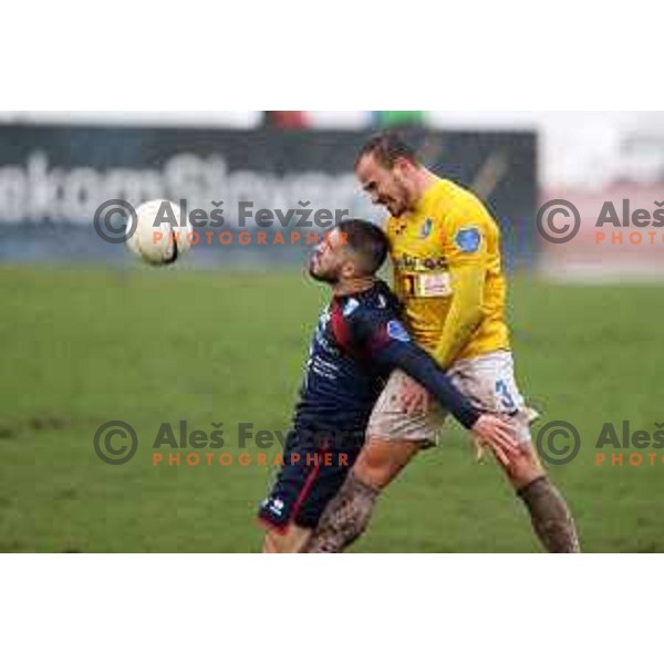 Edin Sehic and Marko Klemencic in action during Prva Liga Telekom Slovenije 2020-2021 football match between Bravo and Gorica in Ljubljana on February 10, 2021