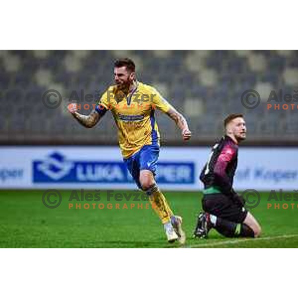 in action during Prva Liga Telekom Slovenije 2020-2021 football match between Koper and Olimpija in Koper, Slovenia on February 10, 2021