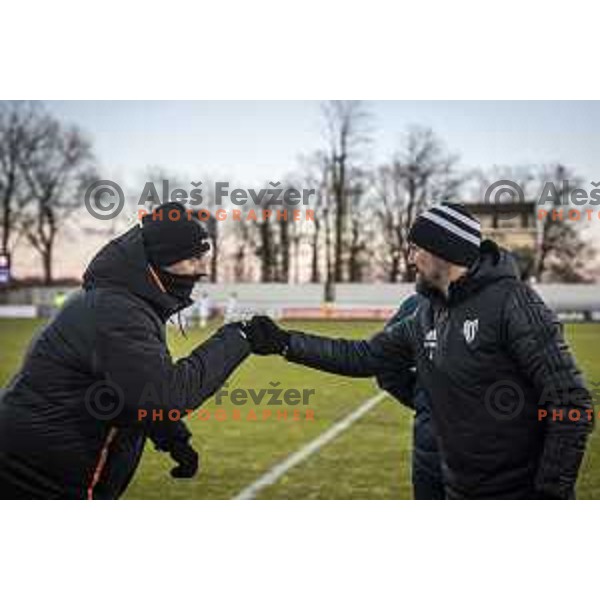 Igor Bozic, head coach of Tabor and Ante Simundza, head coach of Mura during Prva liga Telekom Slovenije football match between Mura and Tabor in Fazanerija, Murska Sobota, Slovenia on February 11, 2021
