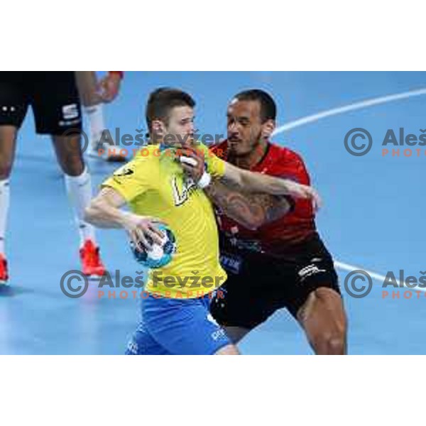 in action during EHF Champions League handball match between Celje Pivovarna Lasko and Veszprem in Zlatorog Arena, Celje, Slovenia on February 11, 2021
