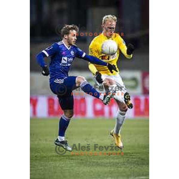 Jan Repas and Sandi Ogrinec in action during Prva liga Telekom Slovenije football match between Maribor and Bravo in Ljudski vrt, Maribor, Slovenia on February 13, 2021