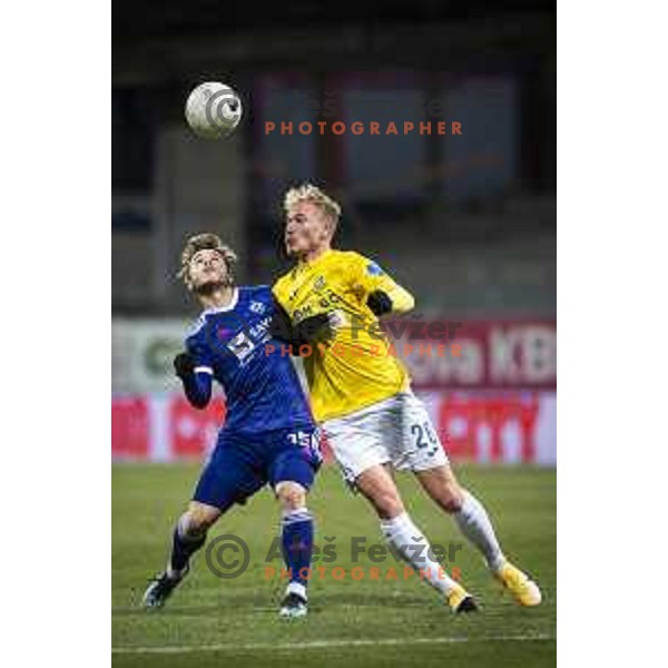 Jan Repas and Sandi Ogrinec in action during Prva liga Telekom Slovenije football match between Maribor and Bravo in Ljudski vrt, Maribor, Slovenia on February 13, 2021
