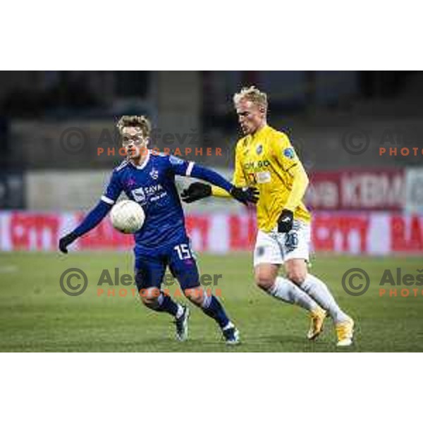 Jan Repas and Sandi Ogrinec in action during Prva liga Telekom Slovenije football match between Maribor and Bravo in Ljudski vrt, Maribor, Slovenia on February 13, 2021