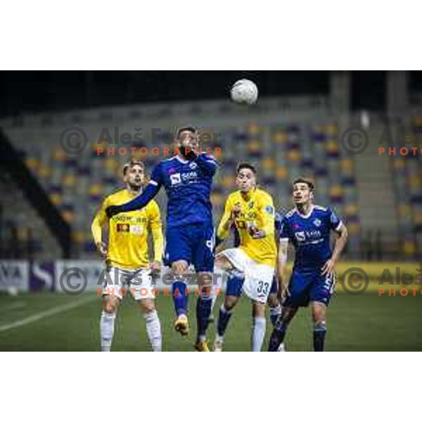 Alexandru Cretu and Milan Tucic in action during Prva liga Telekom Slovenije football match between Maribor and Bravo in Ljudski vrt, Maribor, Slovenia on February 13, 2021