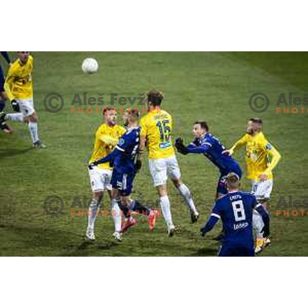 David Brekalo and Vanja Drkusic in action during Prva liga Telekom Slovenije football match between Maribor and Bravo in Ljudski vrt, Maribor, Slovenia on February 13, 2021