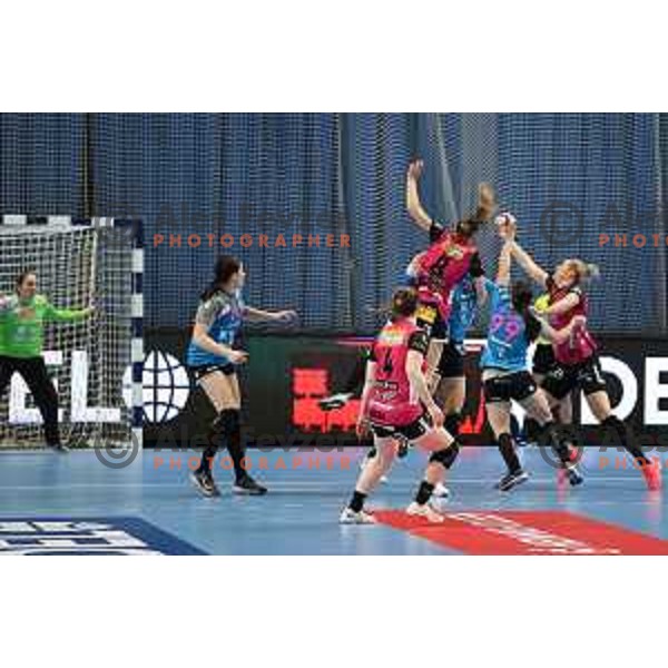 in action during EHF Champions League Women 2020-2021 handball match between Krim Mercator (SLO) and Vipers Kristiansand (NOR) in Ljubljana, Slovenia on February 13, 2021