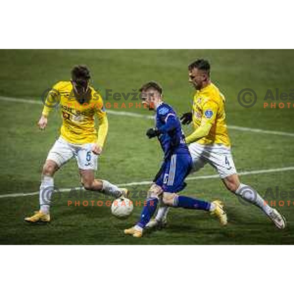 Mark Spanring, Rudi Vancas Pozeg and David Brekalo in action during Prva liga Telekom Slovenije football match between Maribor and Bravo in Ljudski vrt, Maribor, Slovenia on February 13, 2021
