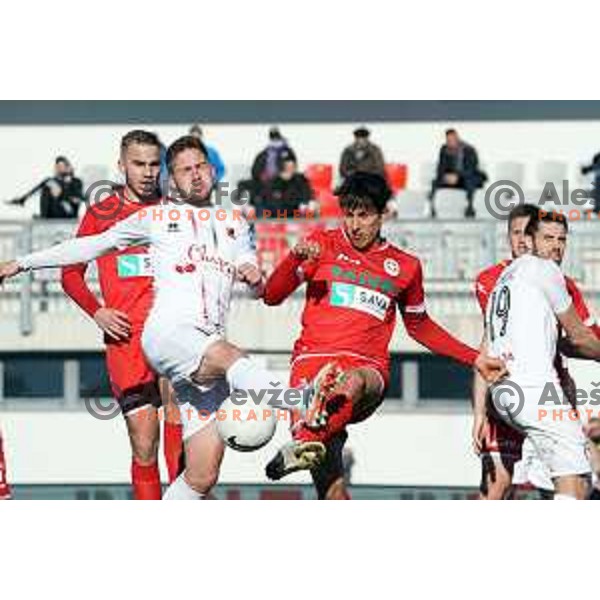 Mihael Briski and Haris Kadric in action during Prva Liga Telekom Slovenije 2020-2021 football match between Tabor and Aluminij in Sezana on February 14, 2021