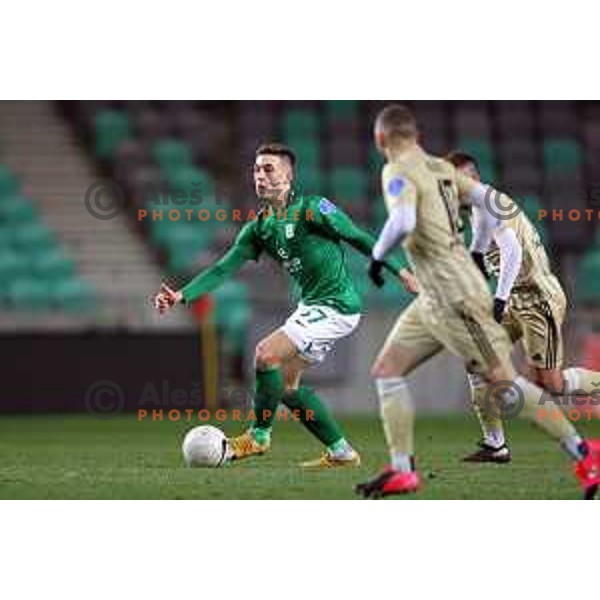 Enrik Ostrc in action during Prva liga Telekom Slovenije 2020-2021 football match between Olimpija and Mura in SRC Stozice, Ljubljana on February 14, 2021