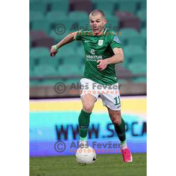 Mihailo Perovic in action during Prva Liga Telekom Slovenië 2020-2021 football match between Olimpija and Mura in SRC Stozice, Ljubljana, Slovenia on February 14, 2021