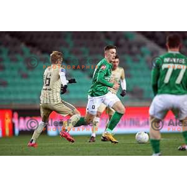 Enrik Ostrc in action during Prva liga Telekom Slovenije 2020-2021 football match between Olimpija and Mura in SRC Stozice, Ljubljana on February 14, 2021