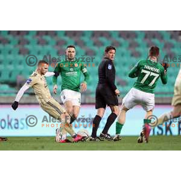 Nino Kouter and Timi Max Elsnik in action during Prva Liga Telekom Slovenië 2020-2021 football match between Olimpija and Mura in SRC Stozice, Ljubljana, Slovenia on February 14, 2021
