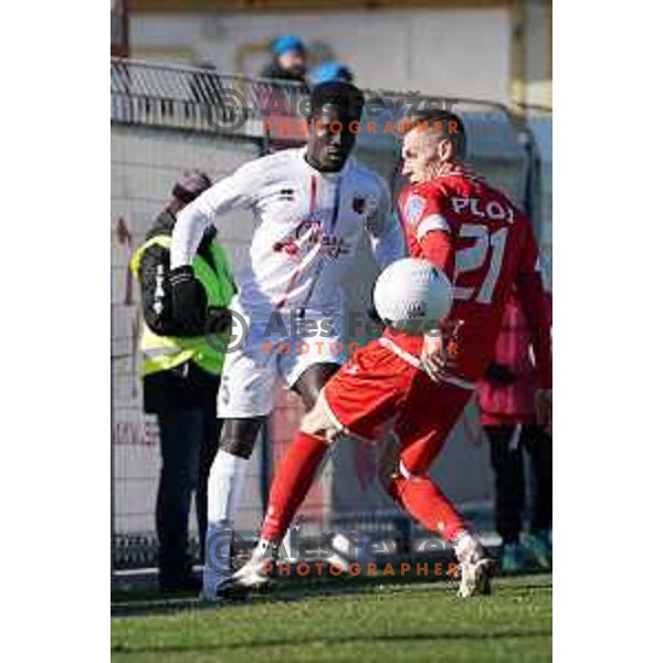 Damsen and Aljaz Ploj in action during Prva Liga Telekom Slovenije 2020-2021 football match between Tabor and Aluminij in Sezana on February 14, 2021