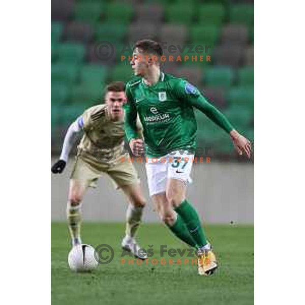 Enrik Ostrc in action during Prva liga Telekom Slovenije 2020-2021 football match between Olimpija and Mura in SRC Stozice, Ljubljana on February 14, 2021