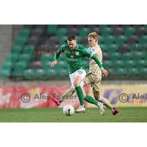 Timi Max Elsnik and Aljaz Antolin in action during Prva Liga Telekom Slovenië 2020-2021 football match between Olimpija and Mura in SRC Stozice, Ljubljana, Slovenia on February 14, 2021