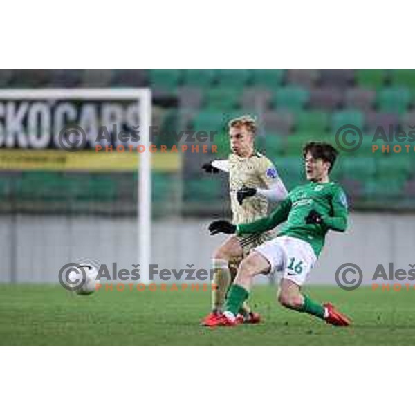Aljaz Antolin and Gal Kurez in action during Prva liga Telekom Slovenije 2020-2021 football match between Olimpija and Mura in SRC Stozice, Ljubljana on February 14, 2021