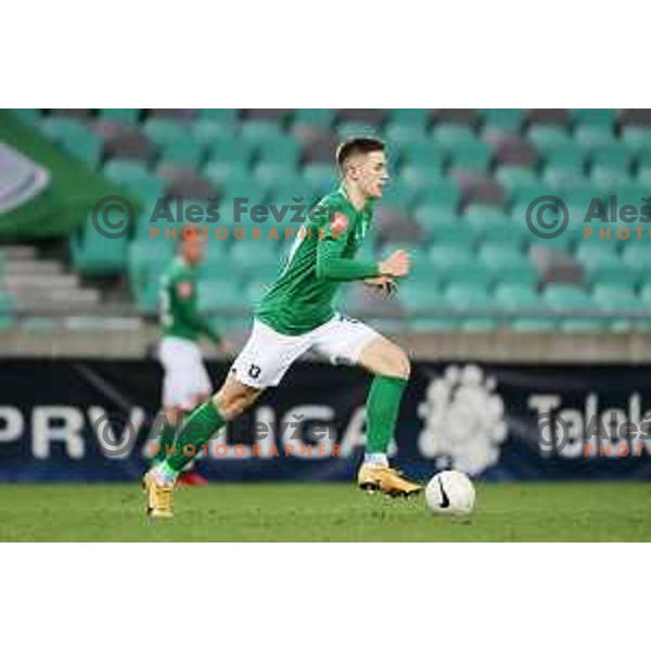Enrik Ostrc in action during Prva liga Telekom Slovenije 2020-2021 football match between Olimpija and Mura in SRC Stozice, Ljubljana on February 14, 2021