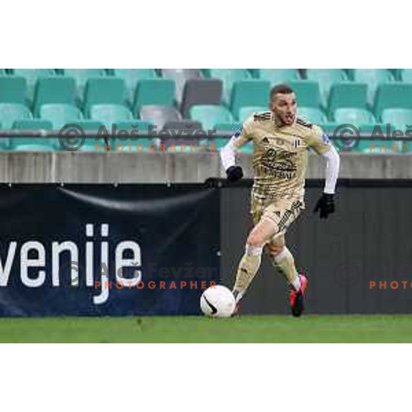 Nino Kouter in action during Prva Liga Telekom Slovenië 2020-2021 football match between Olimpija and Mura in SRC Stozice, Ljubljana, Slovenia on February 14, 2021