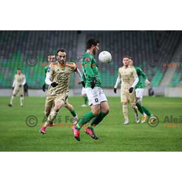Ziga Kous and Nino Pungarsek in action during Prva liga Telekom Slovenije 2020-2021 football match between Olimpija and Mura in SRC Stozice, Ljubljana on February 14, 2021