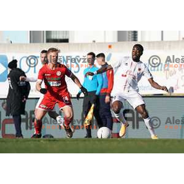 Marcel Cermak and Antoine Makoumbou in action during Prva Liga Telekom Slovenije 2020-2021 football match between Tabor and Aluminij in Sezana on February 14, 2021