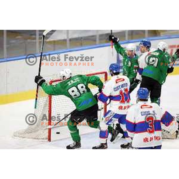 Miha Zajc of SZ Olimpija in action during Alps League ice-hockey match between SZ Olimpija and Fassa Falcons in Tivoli Hall, Ljubljana, Slovenia on February 16, 2021