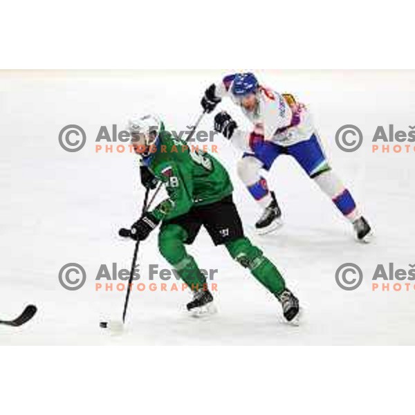 Miha Zajc of SZ Olimpija in action during Alps League ice-hockey match between SZ Olimpija and Fassa Falcons in Tivoli Hall, Ljubljana, Slovenia on February 16, 2021