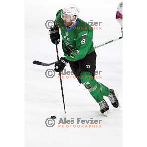 Miha Zajc of SZ Olimpija in action during Alps League ice-hockey match between SZ Olimpija and Fassa Falcons in Tivoli Hall, Ljubljana, Slovenia on February 16, 2021