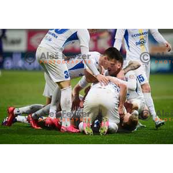 Luka Kerin, Filip Dangubic celebrate goal during Prva Liga Telekom Slovenije 2020-2021 football match between Maribor and Celje in Maribor on February 20, 2021